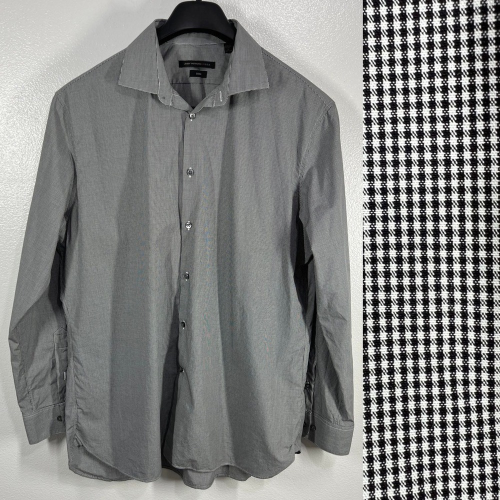 John Varvatos‎ Luxe Gingham Dress Shirt Long Sleeve Button Up Made in USA 17